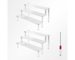 3-laags acryl-verhoger-displaystandaard, 30 cm display-verhogerplank, transparant acryl organizer-tafelplank voor kaptafel, cupcake, parfum, huidverzorging, cosmetica, sieradenstandaard (2 stuks)