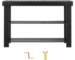 3-Laags Bamboe Schoenenrek Bank, Duurzame Entree Organizer Met 130 kg Draagvermogen, 70 x 28.7 x 45.2 cm, Ideaal voor Gang, Woonkamer, Slaapkamer en voordeur, Zwart