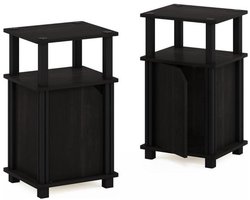 3-laags bijzettafel - nachtkastje met deur - Hout - Espresso zwart - 2-pack nachtkastjes - met lade - zwart, 60 cm hoog