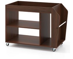 3-laags boekenkast / bijzettafel – Met universele wielen, nachtkastje en opbergplank van walnoothout