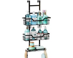 3-laags Doucherek - Zonder boren - Doucherekje hangend - Douchemand - 31x12x60,5cm - 3 mandjes - Max. gewicht 30kg - Ophangsysteem - Badkamer - RVS - Zwart