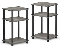 3-laags draai-N-buis nachtkastje met kunststof palen 2-pack Frans eiken grijs/zwart Beside shelf