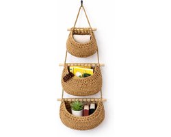 3-Laags Fruitmand Naturel - Afneembare Fruitmand voor aan de Muur - Scandinavische Stijl Fruit en Groente Organizer - Katoenen Wandmand voor Keuken - Ruimtebesparende Opbergmand