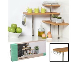 3 Laags Hoek Keuken Opbergrek - Staand rek 3 etages voor Keuken - Corner Keukenrek - Hoekrek - Bamboe / Metaal