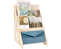 3-laags houten wenskaart display stand - ansichtkaarthouder - houten toonbank retail displays rek voor tafel - foto bladwijzer poststempel - 10x9,6x13 inch