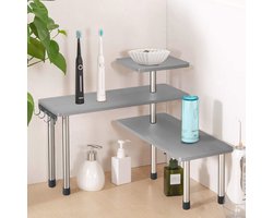 3 Laags Keuken Hoek Plank Bamboe Organizer - Ruimtebesparend Rek voor Keuken, Thuis en Kantoor met Haken