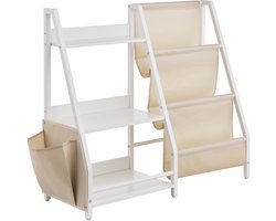 3-laags kinderboekenkast met opbergbak voor speelgoed, hangend boekenrek en opbergtas, ideaal voor kinderkamers, speelkamers, kleuterscholen en kinderdagverblijven