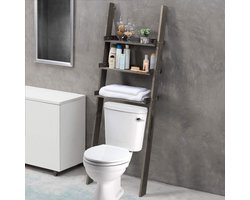 3-laags ladderplank boven het toilet - rustieke grijze opslagplank voor de badkamer