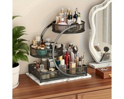3-laags make-up organizer zwart metalen cosmetica opbergrek voor badkamer kaptafel en tafel