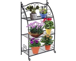 3-laags metalen plantenstandaard bloemtrap bloempot tuinplank opbergrek pannenlap voor binnen buiten zwart