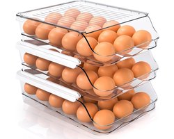 3-laags rollende eierhouder - grote capaciteit - eieropslagcontainer - automatisch rollend eierrek - doorzichtige plastic eierladedozen - keuken koelkast