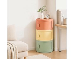 3-laags ronde opbergdoos met schuifdeur en draaibaar rek, 32 cm, 58,5 cm hoog, voor cosmetica, snacks, kantoor en slaapkamer
