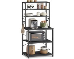 3-laags taartrek - Cupcakestandaard - Dessertdisplay - Spaanplaat en staal - Antracietgrijs-inktzwart - 40 cm x 60 cm x 167 cm - 16,1 kg - 10,4 kg Max. laadvermogen - Eenvoudige montage