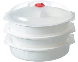 3-Laagse Magnetron Kommen met Geventileerde Deksels - Vershoudbakjes - Plastic bakjes - Diepvriesbakjes - BPA-vrij - Recyclebaar - Magnetron Containers 3L - Vaatwasser- & Vriezerbestendig - 23X21.2X17cm - Wit/Helder