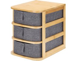 3-Laagse Opberglade van Bamboe en Stof voor Make-up en Badkamer - Opberglades voor Kaptafel ladenkast