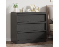3-ladekast voor de slaapkamer – Klein, modern nachtkastje met veel opbergruimte – Houten ladekast voor de woonkamer, kinderkamer of hal – 78 × 75 × 40 cm – Zwart