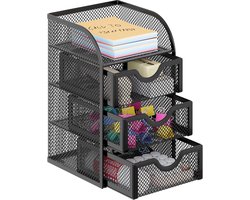 3-Laden Mesh Bureau Organizer - Zwart - Desktop Opbergrek voor Kantoorbenodigdheden en Briefpapier - Voor Kantoor - Thuis en Studenten