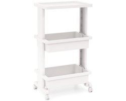 3-Lagen Opberg- en Serveerwagen – Kunststof Roltafel met Remwielen – Wit