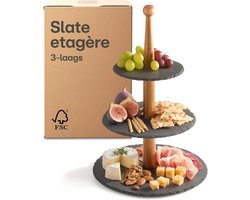 3-Layer Etagère - Rond met Acaciahout - Elegant 3-Laags Serveerschaal voor Desserts & Fruit - Perfect voor Feestjes & Decoratie