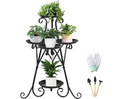 3 Levels - 5 Pots - Flower Stand - Metal Plant Rack - Weatherproof Plant Holder - Decoration for Outdoor Balcony and Indoor Living Room