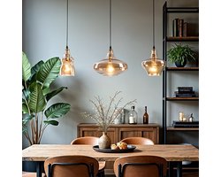 3-lichts industriële hanglamp met amber glas - Maracas