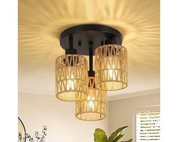 3-Lichts Rotan Plafondlamp – Handgeweven Rieten Lampenkap – Moderne Stijl – Boho - E27 Fitting – Lamp Voor Eetkamer, Keuken, Woonkamer & Slaapkamer – 3-Delige Hanglamp