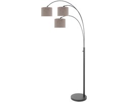 3 Lichts Vloerlamp Sparkled Light 3823ZW met Grijze Velours Kappen van Steinhauer, Kantelbaar, Metaal/Textiel, Binnen, Klassiek, Afmetingen 3823ZW