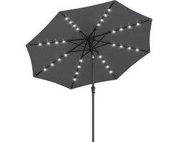 3 m tuin parasol paraplu, 32 LED-lichten op zonne-energie, UPF 50+, 30 ° dubbel-tilt systeem, balkon buiten terras zwembad, zonder basis, grijze