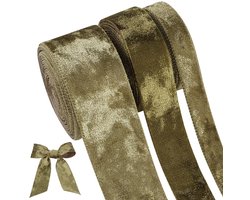 3 Maten Olijfkleurige Fluwelen Linten - 13,7 m voor Decoratie en Geschenkverpakking