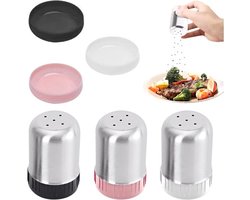 3 Mini Zoutvaatjes - Roestvrijstalen Kruidenvaatje - Met Afsluitbaar Deksel - Compact Mini Formaat - Voor Zout Peper Diverse Kruiden - Geschikt Voor Keuken En Eettafel