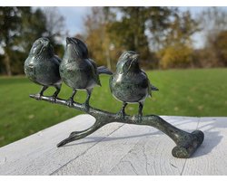 3 MUSSEN OP TAK / VOGELS / BRONZEN TUINBEELD / DIERENBEELD / GROEN