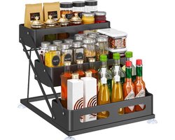 3-niveau Zwart Metaal Vouwbare Kruidrek voor Keuken - Staande Plank voor Werkblad, Hoekplank voor Keuken, Badkamer, Balkon