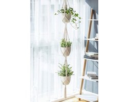3-niveaus hangende plantenstandaard, handgemaakt, decoratieve hangende planthouder, katoenen touw, bloempothouder, voor buitengebruik en woningdecoratie