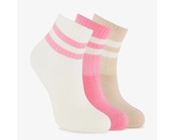 3 paar kinder sokken met streepjes wit roze - Maat 27/30