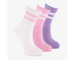 3 paar kindersokken met streepjes roze paars - Maat 31/34
