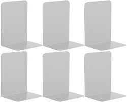 3 Paar Metalen Grijze Boekensteunen met Antislip Rubber Pads voor Thuis, Kantoor en Bibliotheek - 21 x 13,5 x 9 cm, Stevige Boekensteunen voor Planken en Schoolgebruik