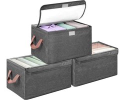 3-Pack 23L Kledingkast Organizer, Vouwbare Linnen Opbergdozen met Stevig Staalframe en Transparant Deksel voor Kleding en Beddengoedopslag, 40 x 27 x 21 cm