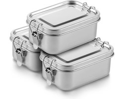3-pack 550ml RVS Lunchtrommels met Deksel - Lekvrije Metalen Voedselcontainers voor Lunch en Snacks