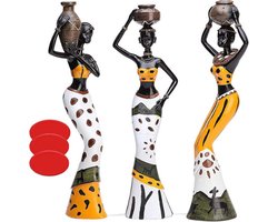 3-Pack Afrikaanse Sculptuur met Plakband - Vrouwenbeeldje Standbeeld - Woondecoratie Ornamenten voor Woonkamer - Thuiscadeaus voor Moeder en Vrienden (Stijl 1)