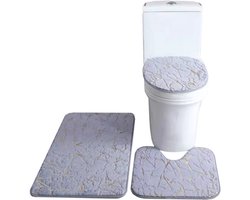 3-Pack Badkamermat Toiletbrilhoes U-vormig tapijt Antislip Zacht tapijt Absorberend Marmeren deurmat Badkamermat Zittinghoes - Tapijtset - Grijs