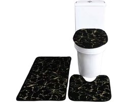 3-Pack Badkamermat Toiletzittinghoes U-vormig tapijt Antislip Zacht tapijt Absorberend Marmeren deurmat Badkamertapijt Zittinghoes - Tapijtset - Zwart
