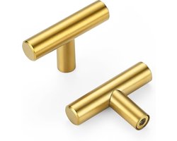 3-pack gouden kastgrepen - ladeknoppen van geborsteld messing, enkel gat gouden T-bar hardware ladegrepen voor keukenkasten en dressoirs