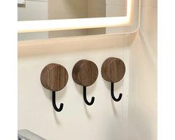3-pack haken van walnoot- en beukenhout, sterk klevend, stootvast, multifunctionele wollen touwhaken voor jassen en sleuteltassen voor badkamer, keuken en kantoor