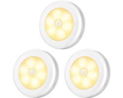 3-Pack Human Body Sensor Light, Smart Sensor Night Light, Corridor Light, Cabinet Aisle Light, Creative Gift Light, Battery-Powered, Stick-On LED Spotlight for Stairs, Under Cabinets, and Closets (Warm White,Batterijvrij)