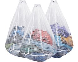 3-pack - netwaszakken - met trekkoord - grofmazig (50x60 cm), geschikt voor wasmachine was- en opbergzakken