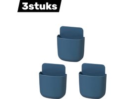 3-pack - Opbergdoos - Wandpenhouder - Telefoonoplader voor naast het bed - Punch-Free Organizer - Voor thuiskantoor, Schoolbenodigdheden - Blauw