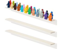 3-Pack Wandrek voor LEGO Minifiguren – Wandmontage Display Kast – Acryl Minifiguren Display tot 72 Figuren – Minifiguren Organizer met Witte Bodemplaat