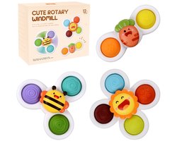 3-pack zuignap speelgoed voor kinderen - Badspeelgoed - Baby sensorisch speelgoed - Draaiend speelgoed met zuignap - Tafelzuignap (voor kinderen vanaf 1 jaar) - Zuignap speelgoed - Babycadeaus voor kinderen - B