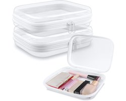 3 Pcs Clear Hard Storage Bag，Travel Toiletry Bags Double Zippers Clear Plastic Box Cosmetic Bag Toiletries Organizer for Makeup Tools Cosmetic Storage, Transparant，20*12*5cm