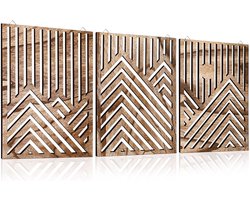 3 Pcs Houten Wanddecoratie - Enkele Lijn Minimalistisch Decor - Abstracte Berglijn Wanddecoratie voor Woonkamer Slaapkamer Badkamer Thuisdecoratie (Walnoot Bruin)